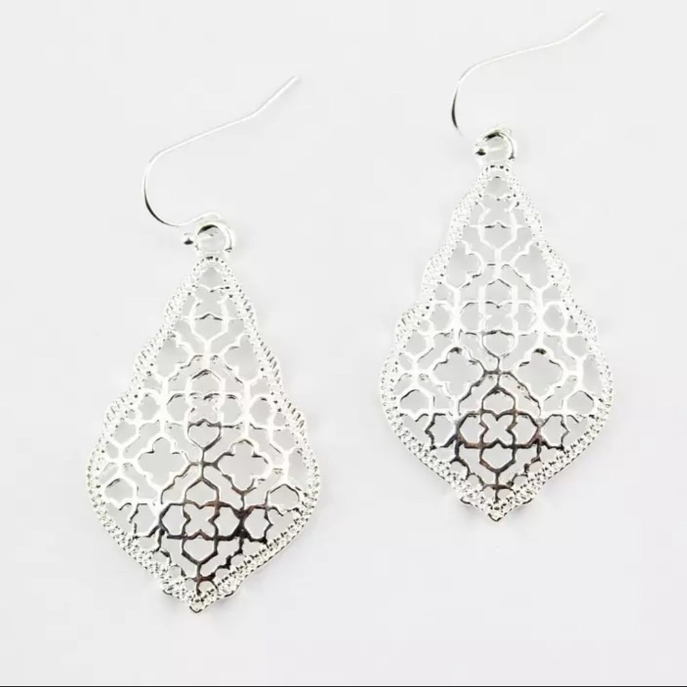Silver Filigree Scroll Drop French Hook Earrings